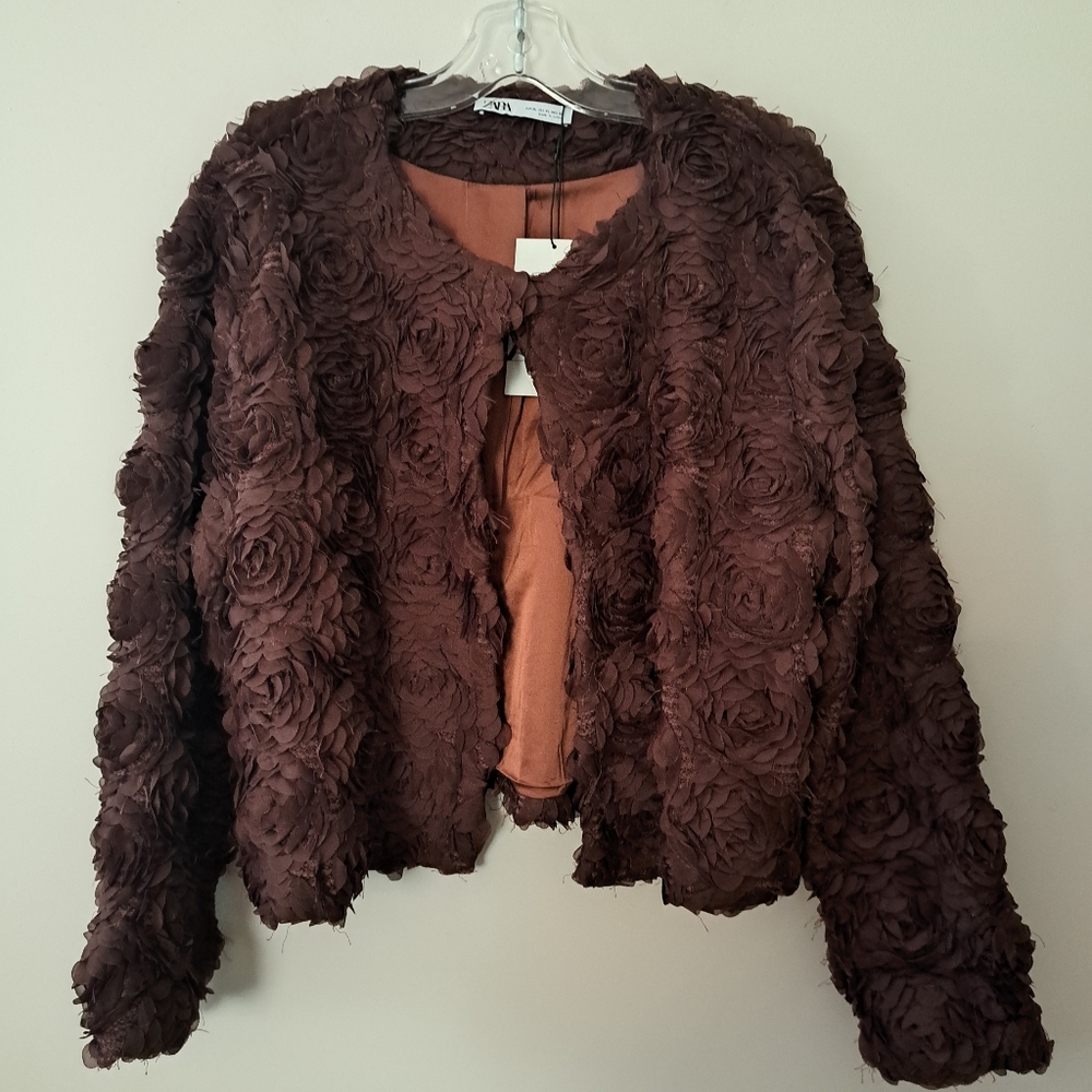 Zara Burgundy Floral Textured Jacket